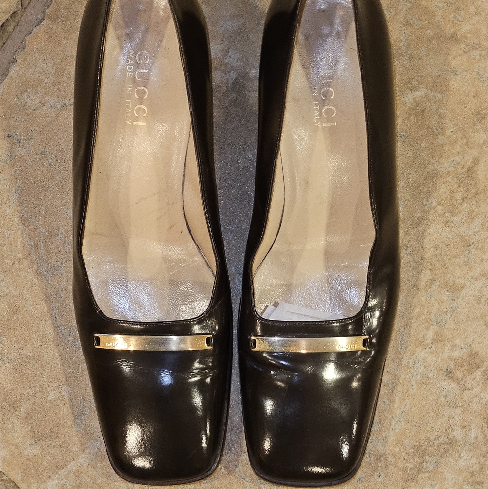Gucci Brown Leather Square Toe Pumps Size 11